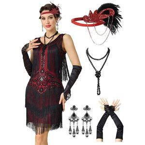 7244 1920s Flapper Dresses For Women,lace V Neck Great Gatsby